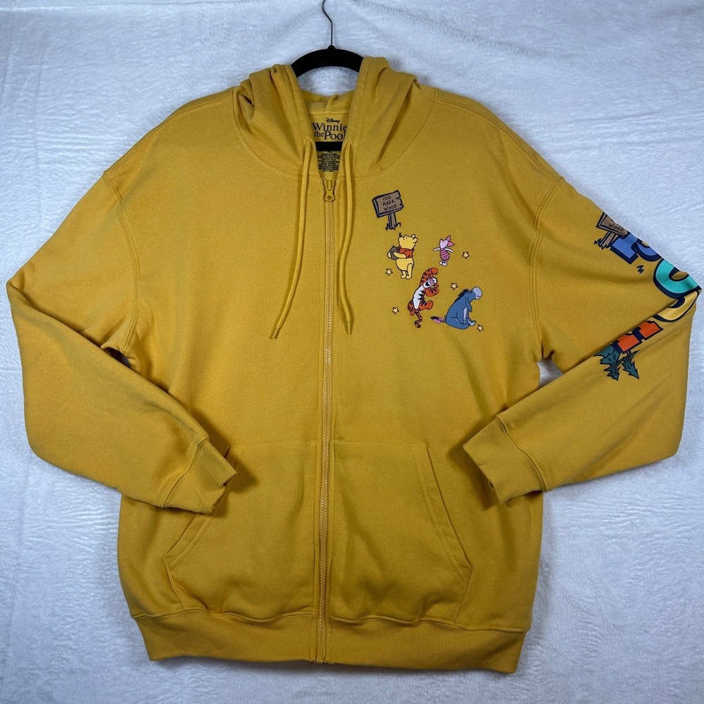 Disney Winnie the Pooh Zip Hoodie Unisex XL Yellow Graphic Characters 1105